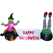 Надувная ведьма на Хэллоуин с декорациями для сцены Хэллоуина